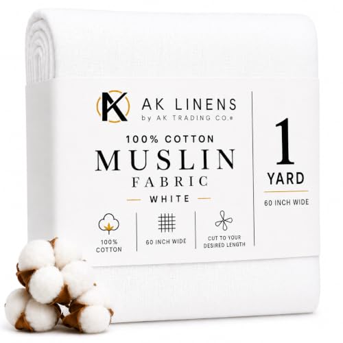 AK TRADING CO. Muslin Fabric/Textile Bleached - Draping Fabric - Bleached White 1 Yard Medium Weight - 100% Cotton (60in. Wide) - color: Bleach White, size: 1 Yard