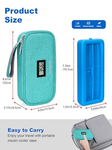 Insulin Cooler Travel Case for Pen & Vials - TSA Approved Temperature Display Diabetic Medication Cooling Bag with Protective Ice Brick, Refrigerated Diabetes Supplies Carrying Organizer(Green) - color: Green