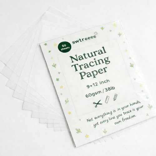 Swtreeee Natural Tracing Paper, 8.5x11 Inch, 50 Sheets, 60 GSM, Transparent Drawing Paper for Artists, Designers, Papercraft (9 * 12in-Thin) - size: 9*12in-50sheets-60gsm-thin