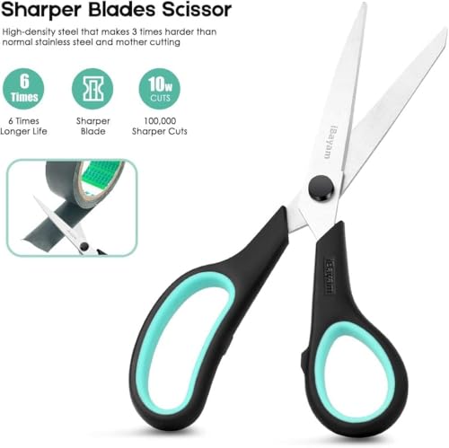 iBayam 8.5" All Purpose Sharp Black Scissors, Comfort-Grip Handles, 24-Pack - color: Red, Green, Blue, size: 24-Pack