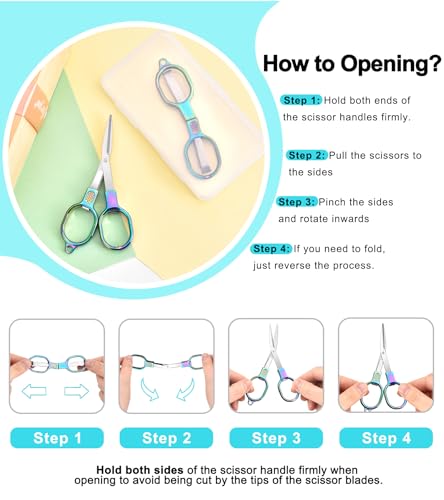 Zicolu Folding Travel Scissors 2 Pack, Safety TSA-Compliant and Small Portable with Case, Mini Foldable Stainless Steel Retractable Cutters, Pocket Craft Scissors for Home, Outdoor, Office - size: 2 Pack (Folded 4" / Expanded 4.4" )