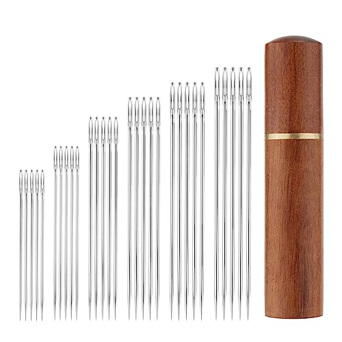 25pcs Large Eye Sewing Needles, 5 Sizes Tapestry Needle Embroidery Needles Yarn Needles Quilting Needles with Wooden Needle Case Stainless Steel Wool Self Threading Needle for Hand Sewing DIY