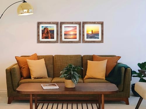 7x7 Picture Frames Set of 2, Square Rustic Wood Grain Photo Frame for Tabletop or Wall Mounting Display - size: 7X7(2pcs)