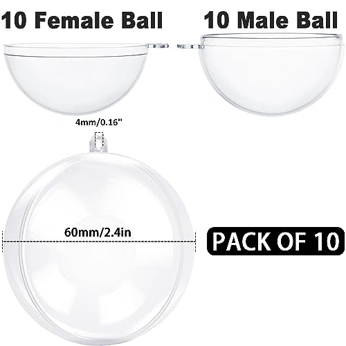 Jishi 10pk Clear Plastic Christmas Ornaments for Crafts Fillable DIY Christmas Ornaments Balls 60mm Acrylic Ornaments for Christmas Tree Decorations, Hanging Christmas Decorations Home Decor Supplies - style: 60mm Balls