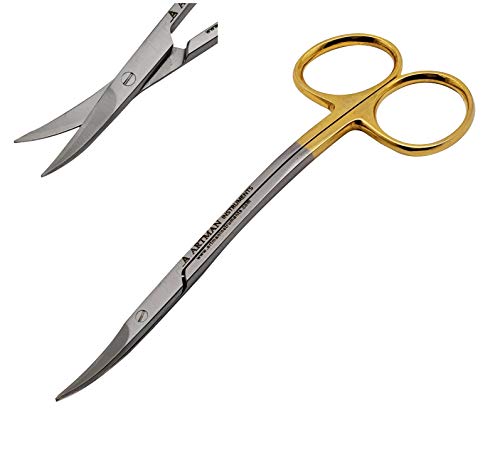 ARTMAN INSTRUMENTS Double Curved Scissors 4.5 Inch – Tungsten Carbide Inserts, Gold-Plated Handle, LaGrange Design |Dental, ENT, Eye, Dermal Scissors | Embroidery, Applique, and Fabric Stitching - size: 4.5 Inches