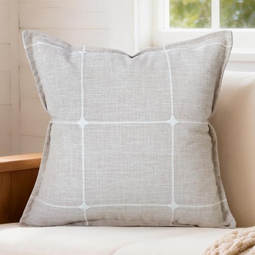Tan Linen Plaid Throw Pillow Covers 18x18 Set of 1 - color: Plaid Khaki, size: 18" x 18" (Pack of 1)