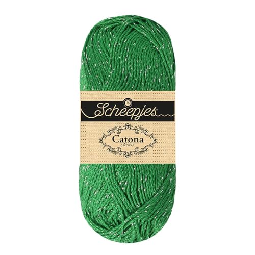 Scheepjes Catona Shine 50g Cotton Metallic Yarn, Emerald & Silver 515-S - color: 515-S Emerald - Silver
