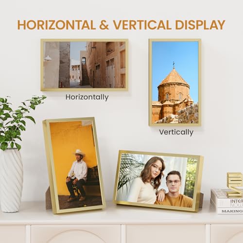 6x10 Aluminum Metal Picture Frame,Tempered Glass Gold Photo Frame 6x10 for Family Photo,Posters,Art,Document to Wall Mount Horizontally or Vertically - size: 6x10