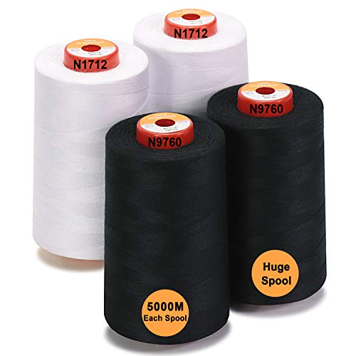 New brothread 4 Large Cones All Purpose Polyester Thread -2White 2Black - color: 2White+2Black