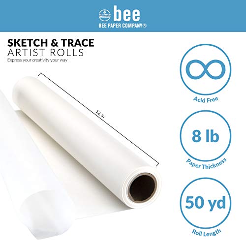 Bee Paper 12" x 50 yds Sketch and Trace Roll, White - color: White, size: 12-inch x 50-yard Roll