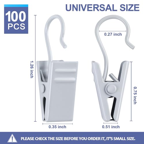 Teenitor 100 Pack White Curtain Clips Curtain Hooks, Stainless Steel Small Clips for Hanging Curtains, Outdoor String Lights, Art Craft Display, White - color: White