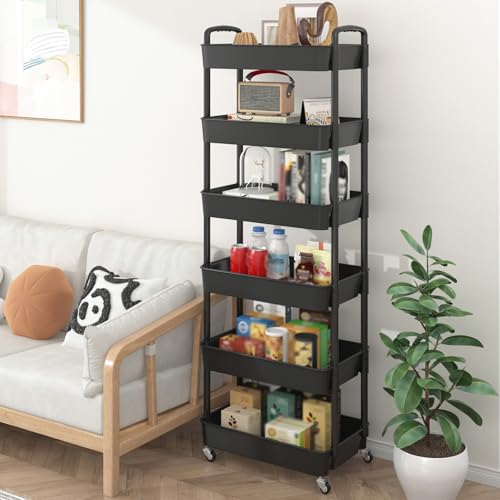 Sywhitta 6-Tier Plastic Rolling Utility Cart with Wheels for Storage,Black - color: Black, size: 6-tier