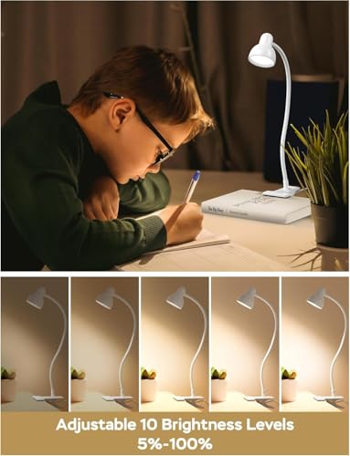 Clip on Lamp USB Reading Light, 3 Color Modes, White - color: White