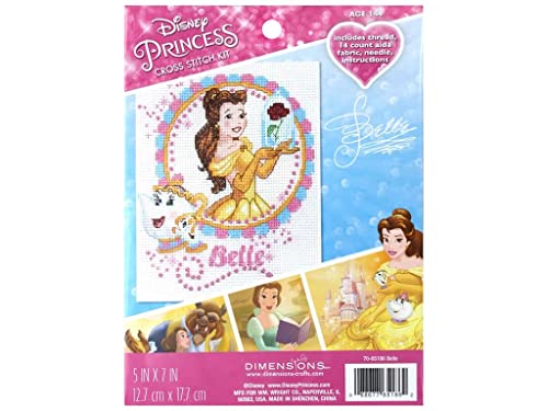 Dimensions Disney Beauty and the Beast Counted Cross Stitch Kit for beginners, 14 Count White Aida, 5'' x 7'' - color: Beauty & the Beast