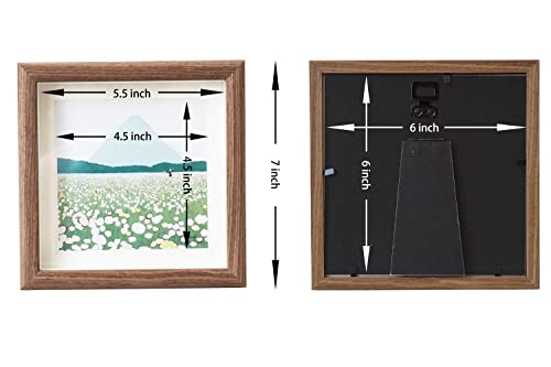 6X6 Wooden Picture Frame with 4.5x4.5 mat, 6x6 Square Picture Frame with Glass, For Wall and Desktop Display - size: 6X6