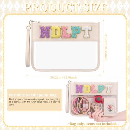 Klyyo Clyro Needlepoint Project Bag Clear Embroidery Sewing Bag Sewing Craft Organizer Storage Chenille Letter Zipper Pouch for Quilting Embroidery Knitting Stitching Cross Stitch Crochet(Cream) - color: Cream