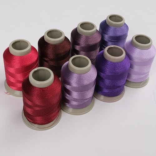 Mixed Colored Embroidery Threads 8 Pack | 8070 | 9280 | 8126 | 1241 | 9083 | 9971 | 9081 | 392 | 15g Polyester Embroidery Machine Thread (8, Purple) - color: Purple