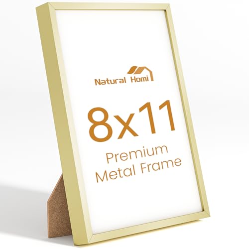 8x11 Aluminum Metal Picture Frame,Tempered Glass Gold Photo Frame 8x11 for Family Photo,Posters,Art,Document to Wall Mount Horizontally or Vertically - size: 8x11
