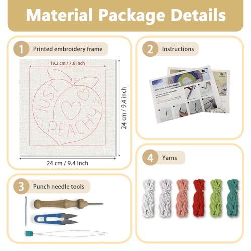 DOODLREAM Just Peachy Peach Punch Needle Kit for Beginner 9.4" x 9.4" - color: Just Peachy