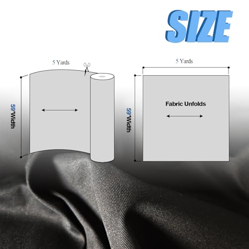 5 Yard Black Twill Cotton Canvas Fabric,Natural Thick Cotton Poplin Fabric by The Yard,59 Inches Wide 100% Cotton, Embroidery Muslin Quilting Fabric Material for Sewing Material Apparel Cloth - color: Black, size: 5 Yards