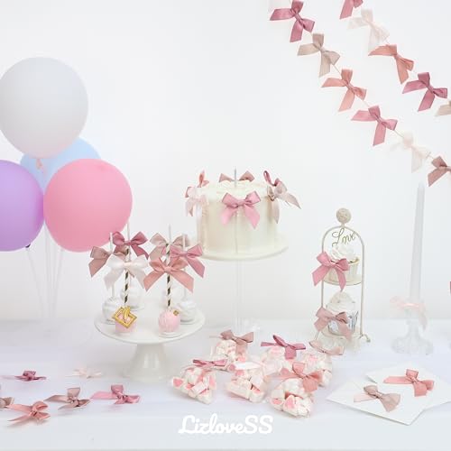 6 Colors Pre-Tied Dusty Rose Satin Ribbon Bows for Crafts 3 Inch - color: Dusty Rose 6 Colors