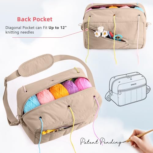 MYBAGZING Crochet Bag Organizer Knitting Bag Yarn Storage for Crochet Hook - color: Beige, size: Medium - 12"