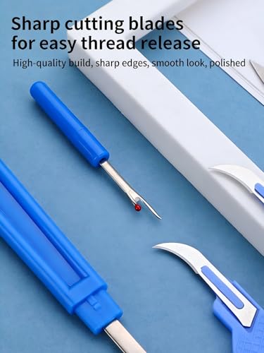 4 Pcs Seam Ripper Set and Thread Cutter Sewing Stitch Remover Tool Kit with Safety Cap for Embroidery Quilting Hemming Blue (Pack of 4)