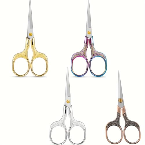 4 Pairs 5 Inch Sewing Embroidery Scissors Stainless Steel Flower Pattern Stork Vintage European Style Crochet Small Sewing shears