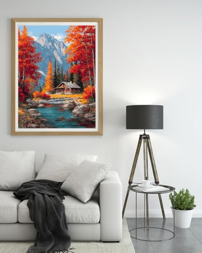 14CT Counted Cross Stitch Kits for Adults Advanced Mountains Lake Printed Stamped Cross Stitch Kits for Adults (Mountain Lake 2) - color: Mountain lake 2