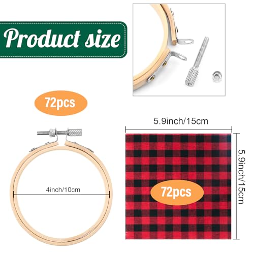 Hoteam 144 Pcs Christmas Embroidery Hoop Set Red Black Plaid Linen Fabric - color: Red and Black Plaid