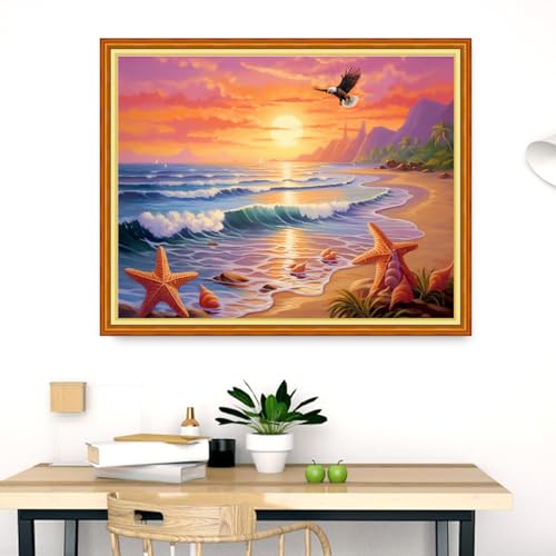 Dimensean Stamped Cross Stitch Kits Full Range of Embroidery Patterns Starter Kits for Beginners Adult DIY Cross Stitches Needlepoint Kits 11CT-Sunrise by the Seaside 16x20 inch - color: Craftpattern02