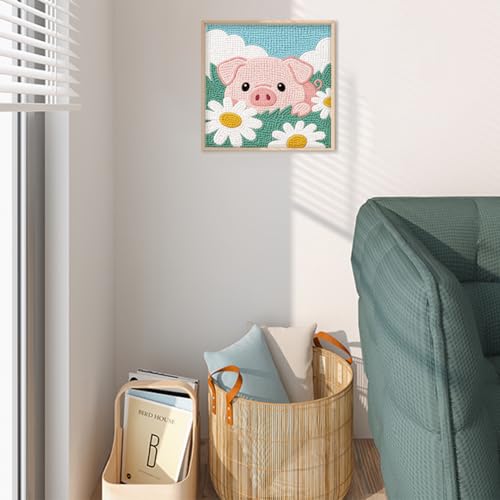 DOODLREAM Flowers Pig Punch Needle Kit for Beginner 9.4"x 9.4" - color: Pig