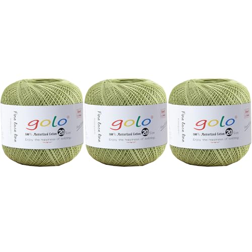 golo 3 Balls Crochet Thread Size 20 Embroidery Thread Crochet Yarn for Hand 203 - color: 000-8-203Avocado