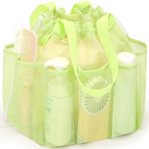famichan Mesh Shower Caddy Portable with Drawstring, Dorm Room Essentials for College Students Girls & Boys, Large Shower Bag for Camping,Swimming,Gym,Travel,Bathroom - Green - color: GREEN