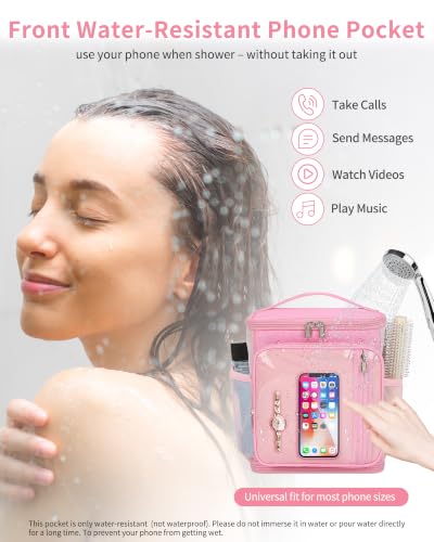 CUBETASTIC Mesh Shower Caddy Bag Portable - Large Capacity Shower Bag with Waterproof Phone Pocket & Sturdy Hook, Dorm Shower Caddy for Travel, Gym, College Essentials for Women & Men (Pink, M) - color: Pink