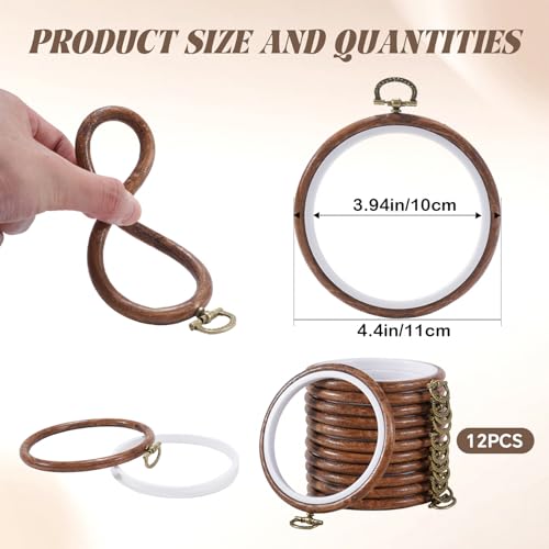 4 Inch Small Embroidery Hoops, 12 Pcs Embroidery Hoop Round Imitated Wood Rubber Hoop Rings Display Frame for Cross Stitch, DIY Art Craft Sewing & Hanging Ornaments (4 in)