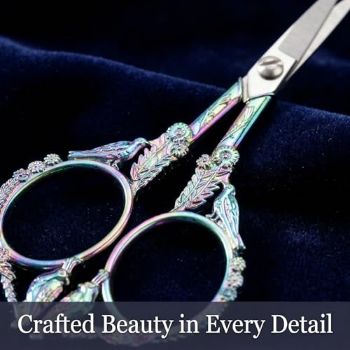 Crochet Scissors with Cover – Rainbow Vintage Small Embroidery Scissors, Sharp Craft Scissors for Yarn Thread Sewing Needlework, Cute Bird Design Gift for Crocheter Quilter, 4.6 Inch - color: Rainbow