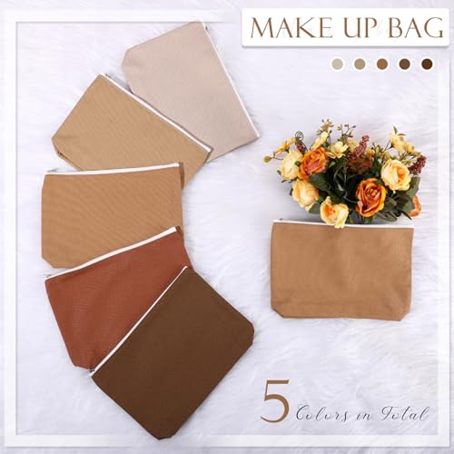 Reginary 10 Pcs Canvas Makeup Bags Bulk Blank Cosmetic Bags,Brown - color: Brown