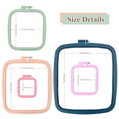 ZOCONE 5Pcs 5 Size Square Embroidery Hoops, ABS Plastic Embroidery Hoops Cross Stitch Hoops Embroidery Frames for Sewing, Needlework, Embroidery Projects (Size-3", 4.3", 6.5", 8.7", 11") - style: 5Pcs Size-3",4.3",6.5",8.7",11"