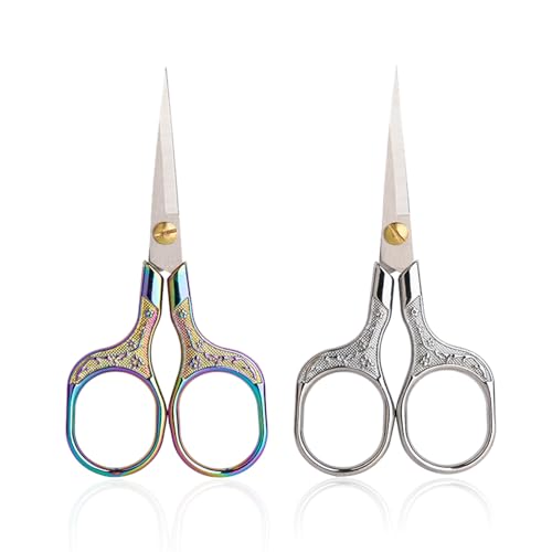 YVAOG Mini Folding Scissors, Safe Portable Travel Mini Scissors, Stainless Steel Retractable Small Scissors for Home Office, 2 Piece Set (Silver and colored titanium) - color: Silver and Colored Titanium