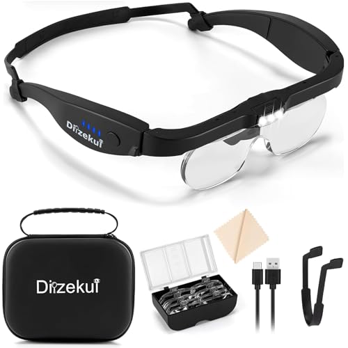 Dilzekui Magnifying Glasses w/Light,1.5X-5X Magnifying Glass Acrylic Lenses - color: Black
