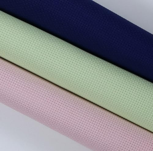 KCS 3 pc of 15" x 18"(38cmx45cm) Counted Cross Stitch Cotton Aida Cloth Needlework Rolled Fabric Box,14CT,Royal Blue+Light Green+Pink - color: Royal Blue+light Green+pink, size: 14CT