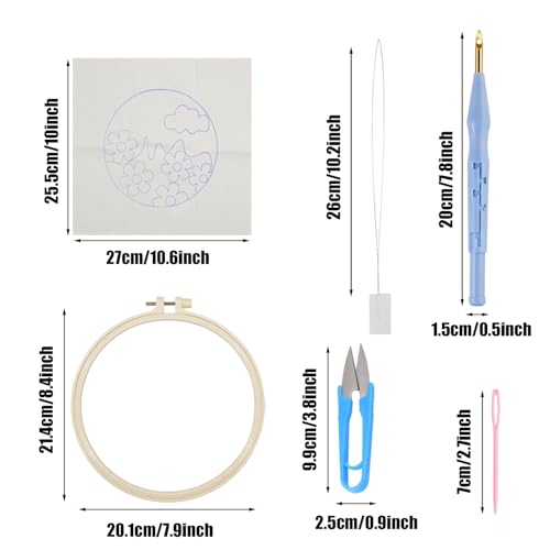 Allazone 3 Set Punch Needle Embroidery Starter Kits, DIY Craft Punch Needle Kits with Flower Pattern, Plastic Hoop, Yarn, Embroidery Handle Needle Pen and Instruction - color: Yellow flowers
