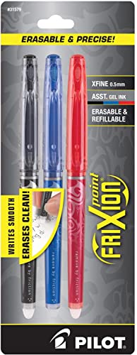 Pilot, FriXion Point Erasable & Refillable Gel Ink Pens, Extra Fine Point 0.5 mm, Pack of 3, Black, Blue & Red - size: 3 Count (Pack of 1)