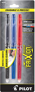Pilot, FriXion Point Erasable & Refillable Gel Ink Pens, Extra Fine Point 0.5 mm, Pack of 3, Black, Blue & Red - size: 3 Count (Pack of 1)