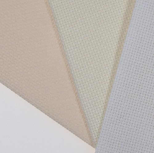 KCS 3 pc of 12" x 18"(30cmx45cm) 16 Count Cotton Aida Cloth Cross Stitch Fabric (White+Antique White+Ecru) - color: White+antique White+ecru