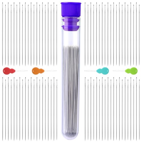 UOOU 200 Pcs Beading Needles Size 10/11 Beading Needles for Seed Beads - size: 0.4*51mm/0.45*55mm