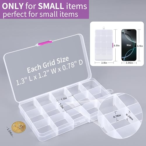 Opret 15 Grids Bead Organizer(4 Pack), Earring Organizer Box, SMALL Plastic Clear Organizing Containers with Adjustable Dividers for Crafts Jewelry Screws Small Items, Size 6.9×3.9×0.9in - color: 4 pcs, transparent