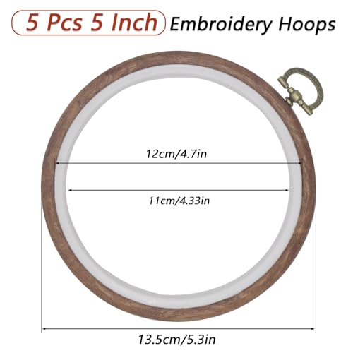 Joyangy 5-Pack 5 Inch Imitation Wood Embroidery Hoops for Cross Stitch - size: 5inch