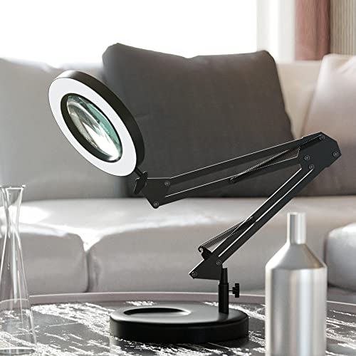 HITTI 12X Magnifying Glass with Light, 1,800 Lumens Stepless Dimmable - color: Black, size: 12X 9.06 INCH Base & Clamp